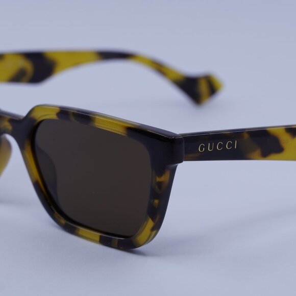 Gucci GG1539S 005 Sunglasses Yellow Havana Square Frame, Brown Lenses - Picture 2 of 13